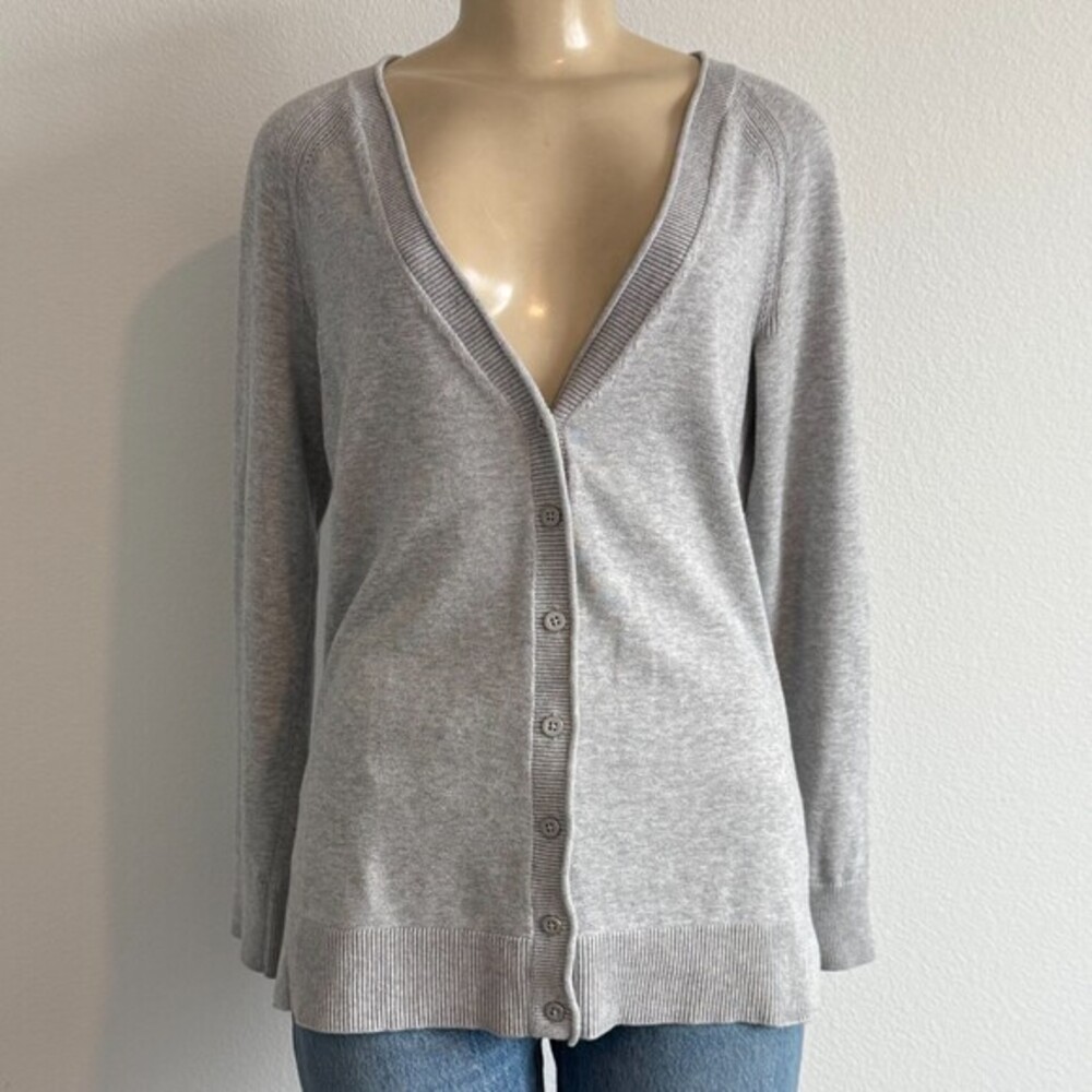 Talbots Gray V Neck Pointelle Cardigan Sweater XS Clean Girl Minimalist Classic